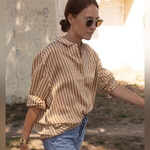 Jenni Kayne Boyfriend Shirt Mustard Stripe NEW